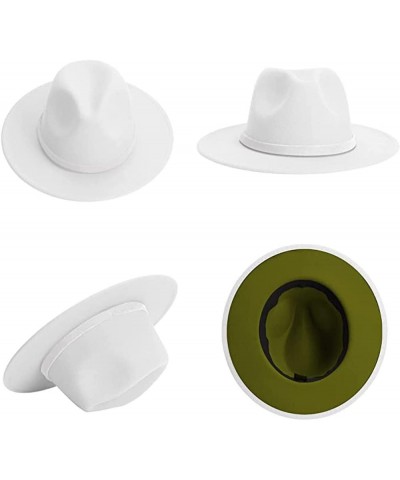 Two Tone Fedora Hats for Women Men Wide Brim Panama Felt Jazz Cap Party Wedding Top Hat White-olive $10.99 Fedoras