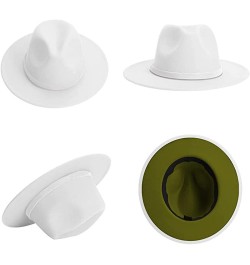 Two Tone Fedora Hats for Women Men Wide Brim Panama Felt Jazz Cap Party Wedding Top Hat White-olive $10.99 Fedoras