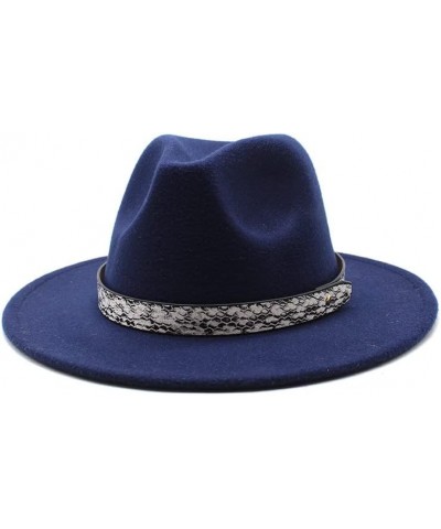 Cap Autumn and Winter New Big Brim Hat Fashion Flat Top Hat Men and Women's Woolen Jazz Hat Fengyan Cowboy Hats Navy Blue $16...