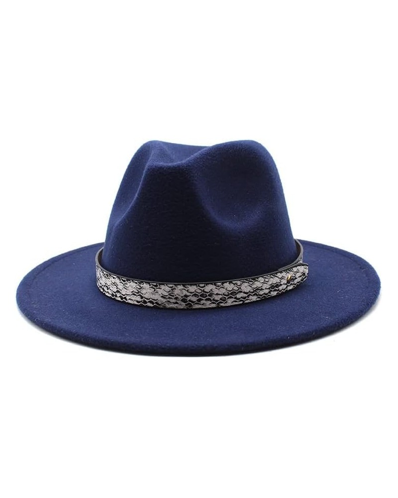 Cap Autumn and Winter New Big Brim Hat Fashion Flat Top Hat Men and Women's Woolen Jazz Hat Fengyan Cowboy Hats Navy Blue $16...