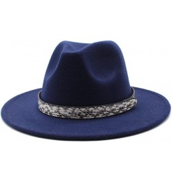 Cap Autumn and Winter New Big Brim Hat Fashion Flat Top Hat Men and Women's Woolen Jazz Hat Fengyan Cowboy Hats Navy Blue $16...