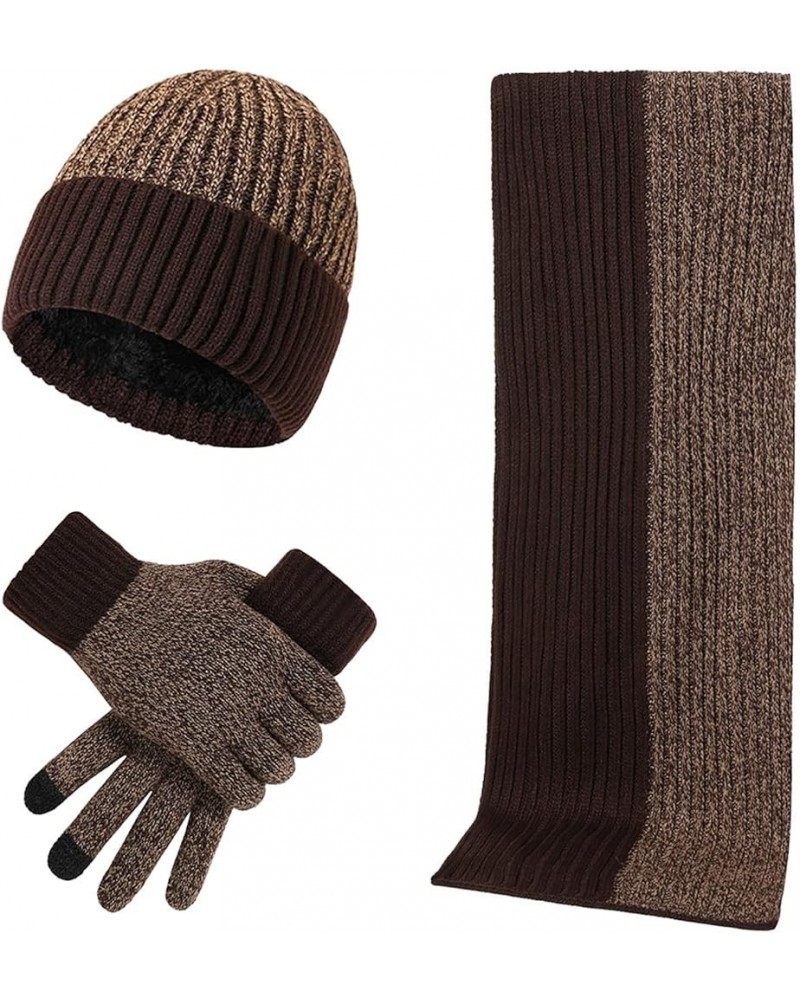 3PCS in 1 Winter Warm Knit Beanie Hat+long Scarf+touchscreen Gloves Set Contrast Color Skull Caps Scarfs Mittens Coffee $13.4...