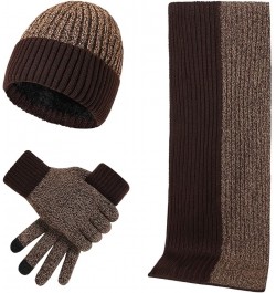 3PCS in 1 Winter Warm Knit Beanie Hat+long Scarf+touchscreen Gloves Set Contrast Color Skull Caps Scarfs Mittens Coffee $13.4...