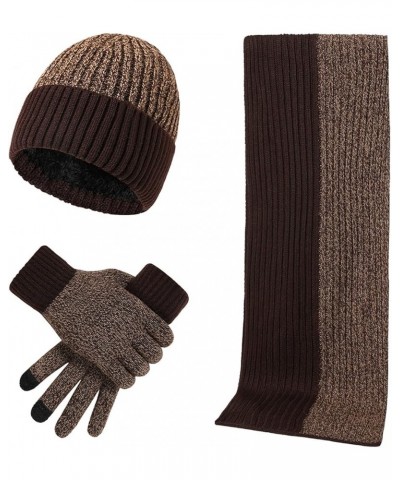 3PCS in 1 Winter Warm Knit Beanie Hat+long Scarf+touchscreen Gloves Set Contrast Color Skull Caps Scarfs Mittens Coffee $13.4...