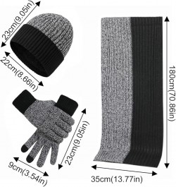 3PCS in 1 Winter Warm Knit Beanie Hat+long Scarf+touchscreen Gloves Set Contrast Color Skull Caps Scarfs Mittens Coffee $13.4...