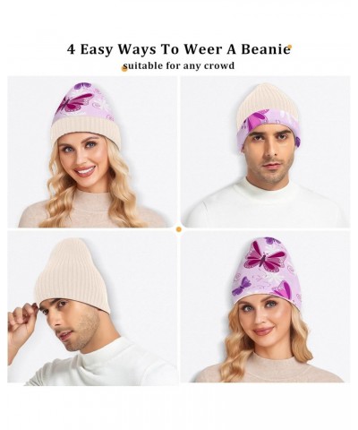 Beanie Hat Slouchy for Women Men Art Purple Butterfly Print Double Side Wear Skully Cap Knitting Kit Thick Soft Warm for Cold...