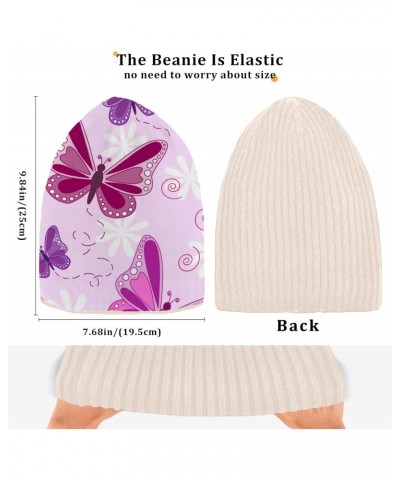 Beanie Hat Slouchy for Women Men Art Purple Butterfly Print Double Side Wear Skully Cap Knitting Kit Thick Soft Warm for Cold...