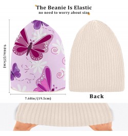 Beanie Hat Slouchy for Women Men Art Purple Butterfly Print Double Side Wear Skully Cap Knitting Kit Thick Soft Warm for Cold...