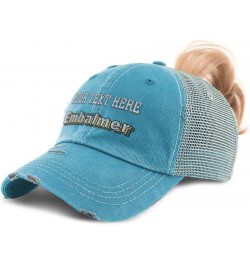 Womens Ponytail Cap Embalmer Undertaker Cotton Funeral Distressed Trucker Hat Turquoise Personalized Text Here $15.36 Basebal...