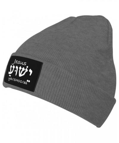 Jesus in Hebrew Mens Winter Beanie Hats Warm Knit Hats Skull Cap Winter Hat for Women Deep Heather $9.76 Skullies & Beanies