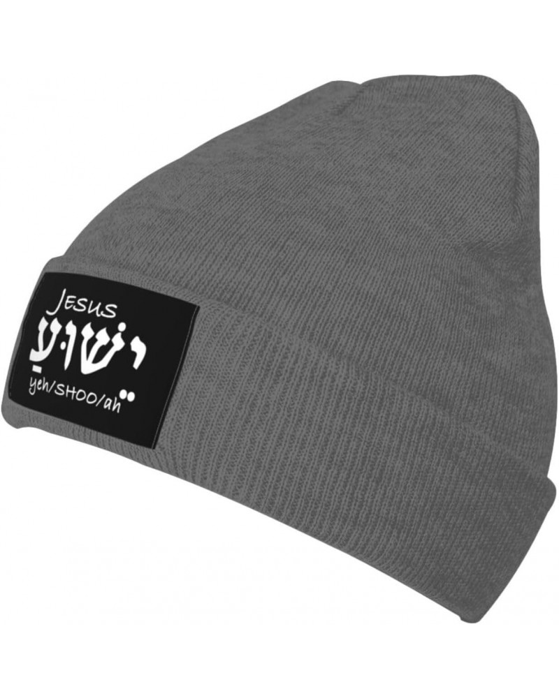 Jesus in Hebrew Mens Winter Beanie Hats Warm Knit Hats Skull Cap Winter Hat for Women Deep Heather $9.76 Skullies & Beanies