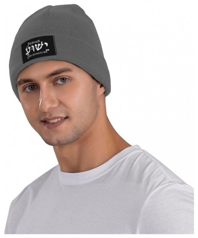 Jesus in Hebrew Mens Winter Beanie Hats Warm Knit Hats Skull Cap Winter Hat for Women Deep Heather $9.76 Skullies & Beanies