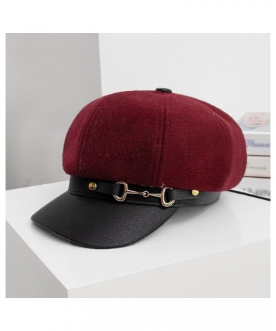 Beret Hats for Women Women Berets Vintage Pu Leather Buckle Peaked Cap Outdoor Beret Caps Autumn Hats Octagonal New 53-58cm W...