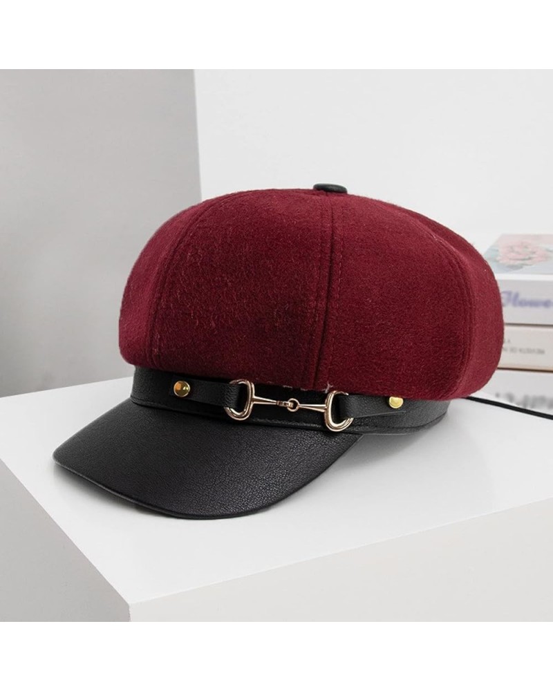 Beret Hats for Women Women Berets Vintage Pu Leather Buckle Peaked Cap Outdoor Beret Caps Autumn Hats Octagonal New 53-58cm W...