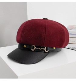 Beret Hats for Women Women Berets Vintage Pu Leather Buckle Peaked Cap Outdoor Beret Caps Autumn Hats Octagonal New 53-58cm W...