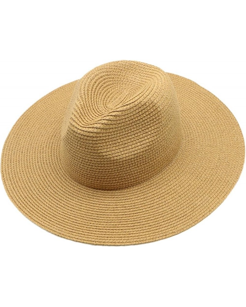 Womens Summer Straw Sun Hats Sunshine Beach Hat Unisex Short Brim Fedora Roll Up Summer Sun Hat UPF 50+ Khaki $9.77 Sun Hats