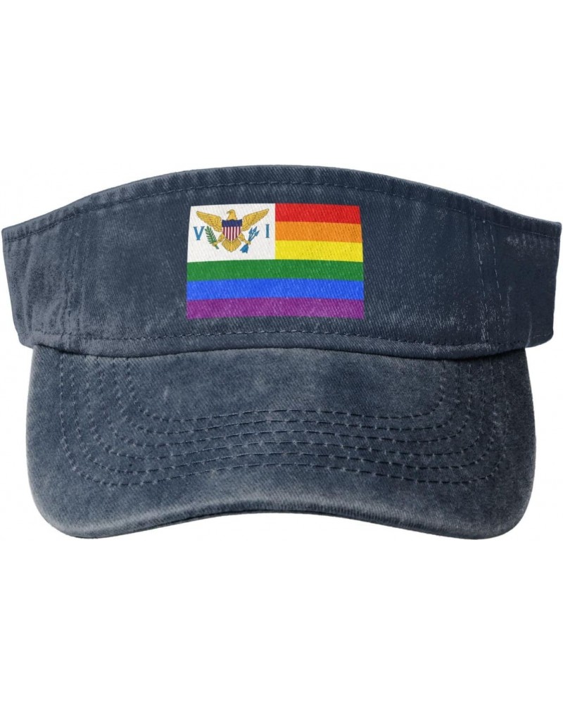 Pride Rainbow LGBT Flag of The United States Virgin Islands Sun Visor Hats for Women Men Adjustable Sports Sun Hats Cotton Go...