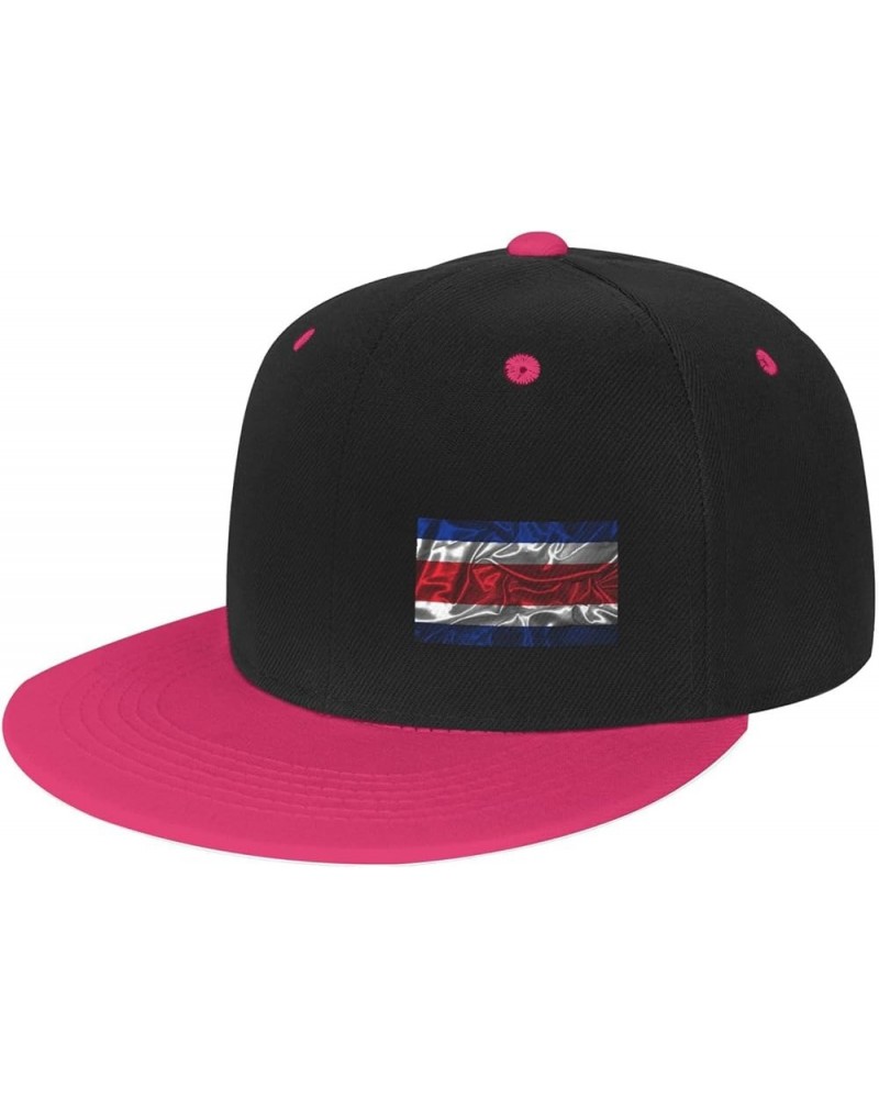 Silk Style Flag of Costa Rica Snapback Hat Flat Bill Hat Baseball Cap for Men Women Flat Brim Hats Pink $10.59 Baseball Caps