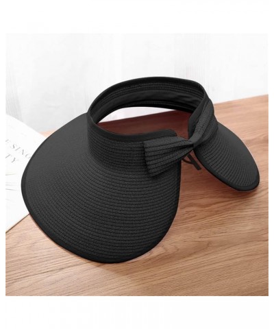 Women Empty Top Bucket Hat Summer Roll Up Beach Hat Wide Brim Foldable Straw Sun Hat Sunshade Sunscreen Hat Black $6.44 Bucke...