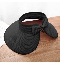 Women Empty Top Bucket Hat Summer Roll Up Beach Hat Wide Brim Foldable Straw Sun Hat Sunshade Sunscreen Hat Black $6.44 Bucke...