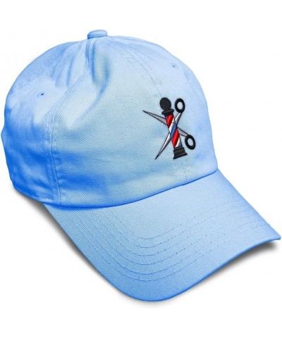 Soft Baseball Cap Barber Pole Scissors Embroidery Hairdresser Barber Cotton Dad Hats for Men & Women Light Blue Design Only $...