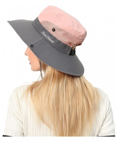 Women Foldable Bucket Hat Mesh Breathable Wide Brim Fisherman Cap Summer Travel Sun Hats with Lanyard Pink $6.66 Sun Hats