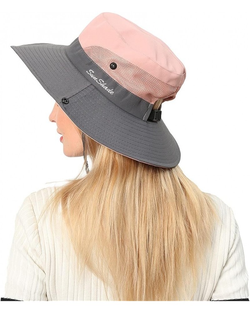 Women Foldable Bucket Hat Mesh Breathable Wide Brim Fisherman Cap Summer Travel Sun Hats with Lanyard Pink $6.66 Sun Hats