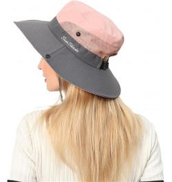 Women Foldable Bucket Hat Mesh Breathable Wide Brim Fisherman Cap Summer Travel Sun Hats with Lanyard Pink $6.66 Sun Hats