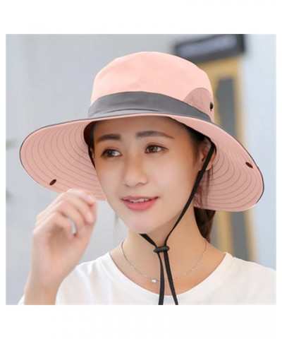 Women Foldable Bucket Hat Mesh Breathable Wide Brim Fisherman Cap Summer Travel Sun Hats with Lanyard Pink $6.66 Sun Hats