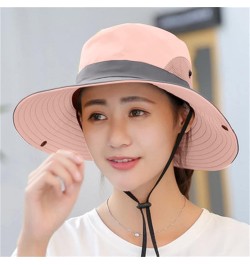 Women Foldable Bucket Hat Mesh Breathable Wide Brim Fisherman Cap Summer Travel Sun Hats with Lanyard Pink $6.66 Sun Hats