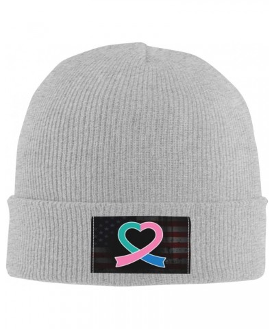 Thyroid Cancer Awareness Ribbon Unisex Four Seasons Knitted Hat Winter Warm Hats Hats for Men Women One Size Gray $13.22 Skul...