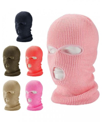 3-Hole Winter Knitted Ski Mask, Outdoor Warm Balaclava Full Face Cover Thermal Cycling Mask KM2 Leather Pink $13.49 Balaclavas