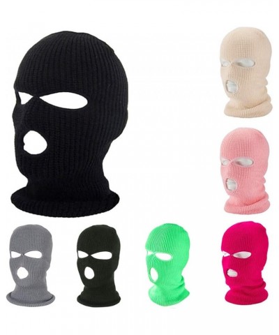 3-Hole Winter Knitted Ski Mask, Outdoor Warm Balaclava Full Face Cover Thermal Cycling Mask KM2 Leather Pink $13.49 Balaclavas