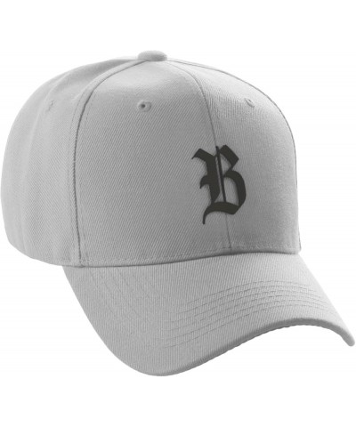 Structured Baseball Hat Cap Curved Visor Black Old English Font Alphabet A to Z Light Grey Letter B $11.49 Baseball Caps