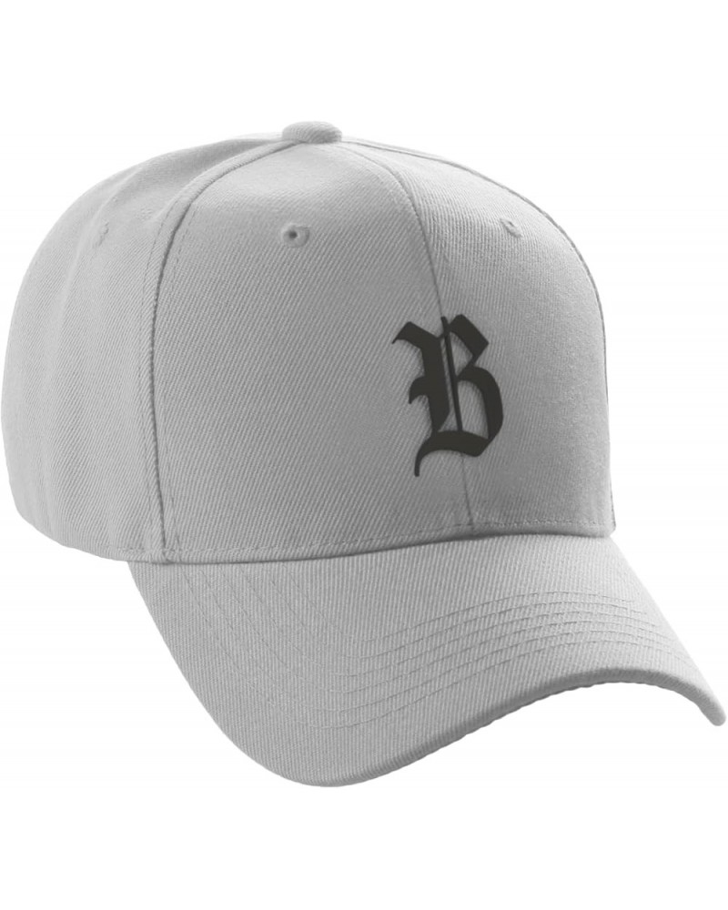 Structured Baseball Hat Cap Curved Visor Black Old English Font Alphabet A to Z Light Grey Letter B $11.49 Baseball Caps