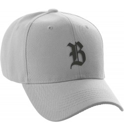 Structured Baseball Hat Cap Curved Visor Black Old English Font Alphabet A to Z Light Grey Letter B $11.49 Baseball Caps