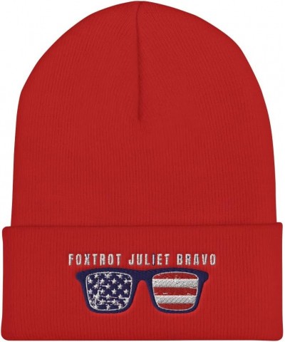 Foxtrot Juliet Bravo Hat | FJB Hats for Men - Cuffed Beanie - Fun Design Red $14.03 Skullies & Beanies