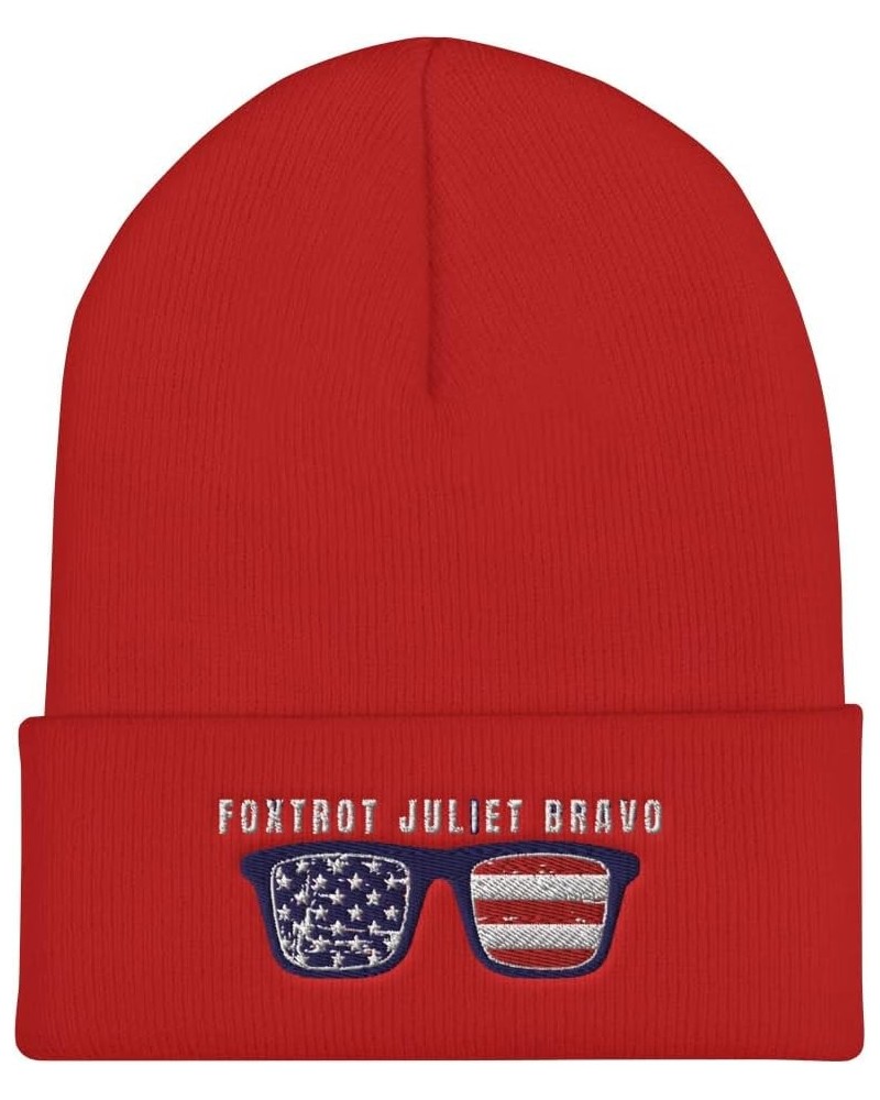 Foxtrot Juliet Bravo Hat | FJB Hats for Men - Cuffed Beanie - Fun Design Red $14.03 Skullies & Beanies