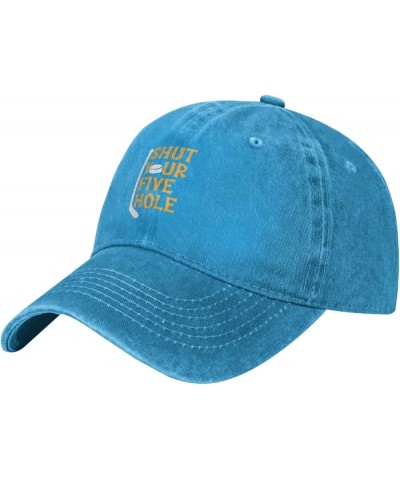 Shut Your Five Hole Hockey Vintage Baseball Cap Women Men Trucker Caps Golf Dad Hats Blue $9.79 Cowboy Hats