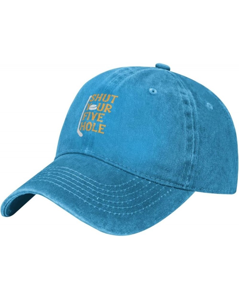 Shut Your Five Hole Hockey Vintage Baseball Cap Women Men Trucker Caps Golf Dad Hats Blue $9.79 Cowboy Hats