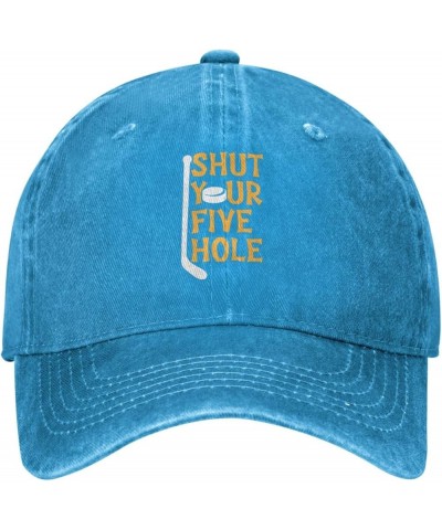 Shut Your Five Hole Hockey Vintage Baseball Cap Women Men Trucker Caps Golf Dad Hats Blue $9.79 Cowboy Hats