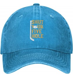 Shut Your Five Hole Hockey Vintage Baseball Cap Women Men Trucker Caps Golf Dad Hats Blue $9.79 Cowboy Hats