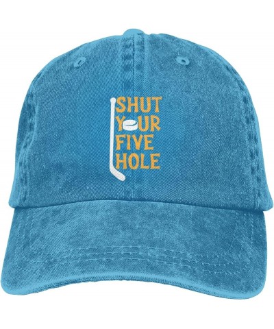 Shut Your Five Hole Hockey Vintage Baseball Cap Women Men Trucker Caps Golf Dad Hats Blue $9.79 Cowboy Hats