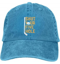 Shut Your Five Hole Hockey Vintage Baseball Cap Women Men Trucker Caps Golf Dad Hats Blue $9.79 Cowboy Hats