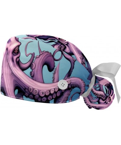 2-Pc Working Hat,Nursing Hat,Surgical Surgery Hats,Bouffant Tie Back Hats,Abstract Ocean Octopus $12.08 Skullies & Beanies