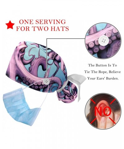 2-Pc Working Hat,Nursing Hat,Surgical Surgery Hats,Bouffant Tie Back Hats,Abstract Ocean Octopus $12.08 Skullies & Beanies