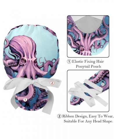 2-Pc Working Hat,Nursing Hat,Surgical Surgery Hats,Bouffant Tie Back Hats,Abstract Ocean Octopus $12.08 Skullies & Beanies