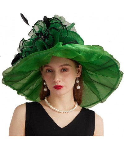 Kentucky Organza Derby Top Hats for Women Sun Visor Cap Ladies Flowers Bride Weeding Fascinators Wide Brim Fedoras Green 4 $1...