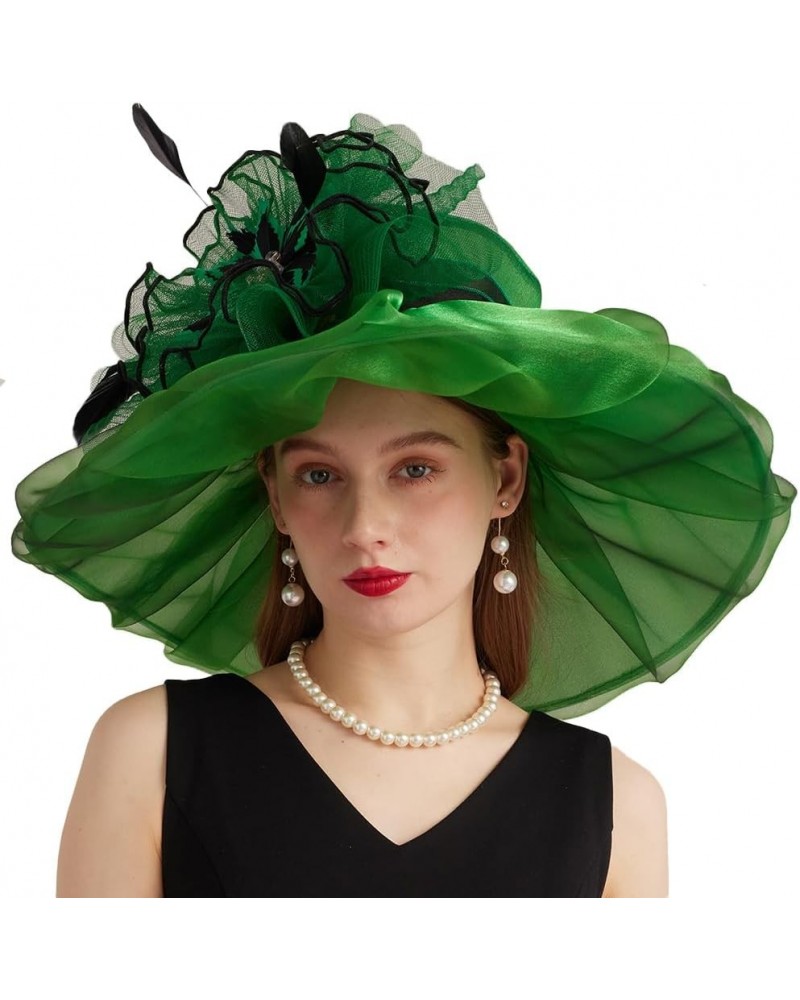 Kentucky Organza Derby Top Hats for Women Sun Visor Cap Ladies Flowers Bride Weeding Fascinators Wide Brim Fedoras Green 4 $1...