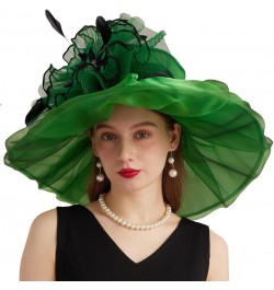 Kentucky Organza Derby Top Hats for Women Sun Visor Cap Ladies Flowers Bride Weeding Fascinators Wide Brim Fedoras Green 4 $1...